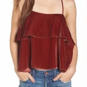 Madewell Velvet Spaghetti Strap Ruffled Tank Top Camisole. Brick Red. Size L.